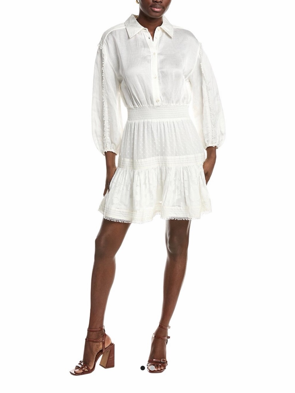 Maje White Button-Down Lace Trim Mini Dress